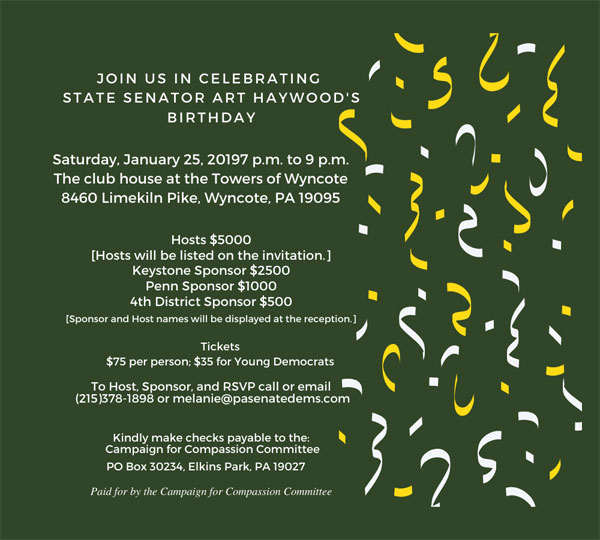 Senator Art Haywood’s Birthday, January 5th