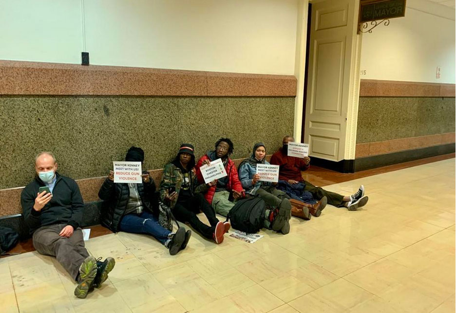 Senator Haywood stages a sit-in at City Hall to demand action from Mayor Kenney